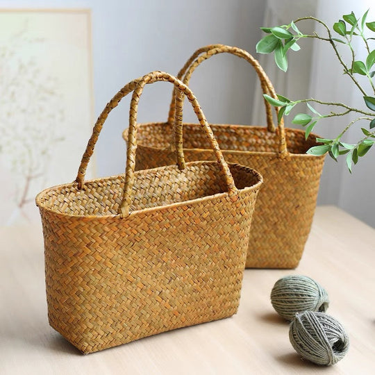Geantă de damă din țesut natural cu design versatil 1