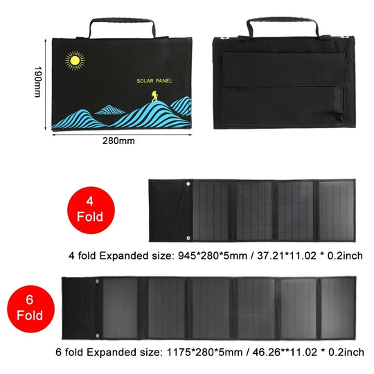 Geantă pliabilă cu panou solar portabil pentru încărcare USB și DC 2