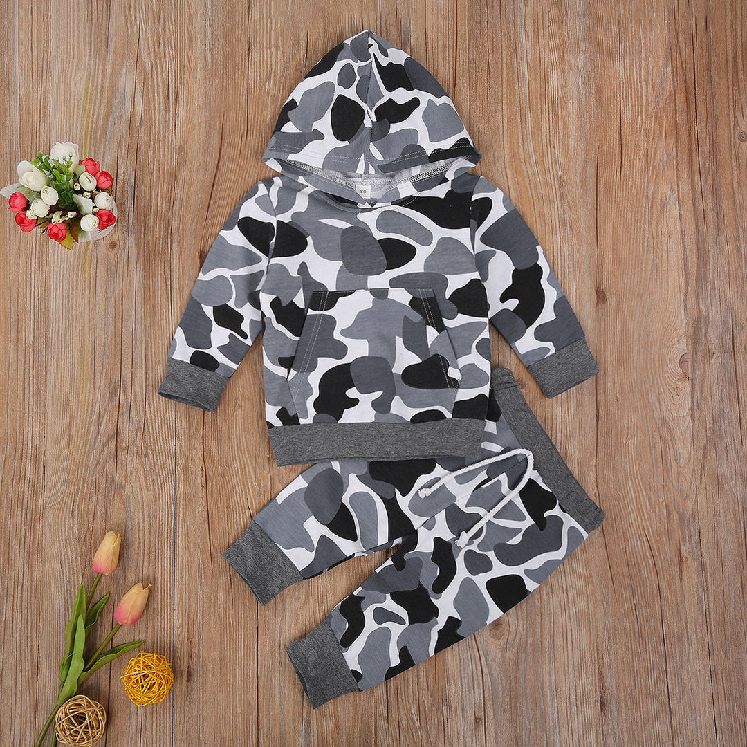 Gri Hanorac Și Set Pantaloni Camuflaj