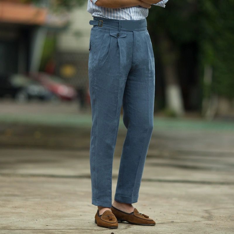 Heren Broeken Slim Fit Hoge Taille Linnen Mix 2