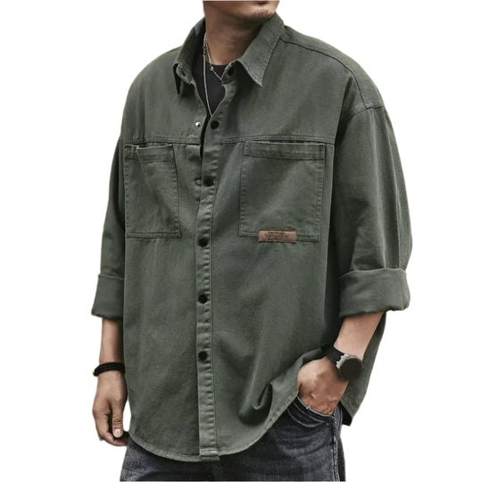 Heren Button-Up Shirt Vintage Stijl Katoenmix 0
