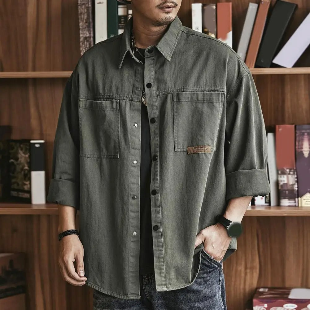 Heren Button-Up Shirt Vintage Stijl Katoenmix 2