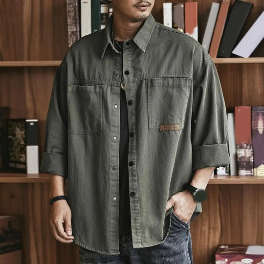 Heren Button-Up Shirt Vintage Stijl Katoenmix 2
