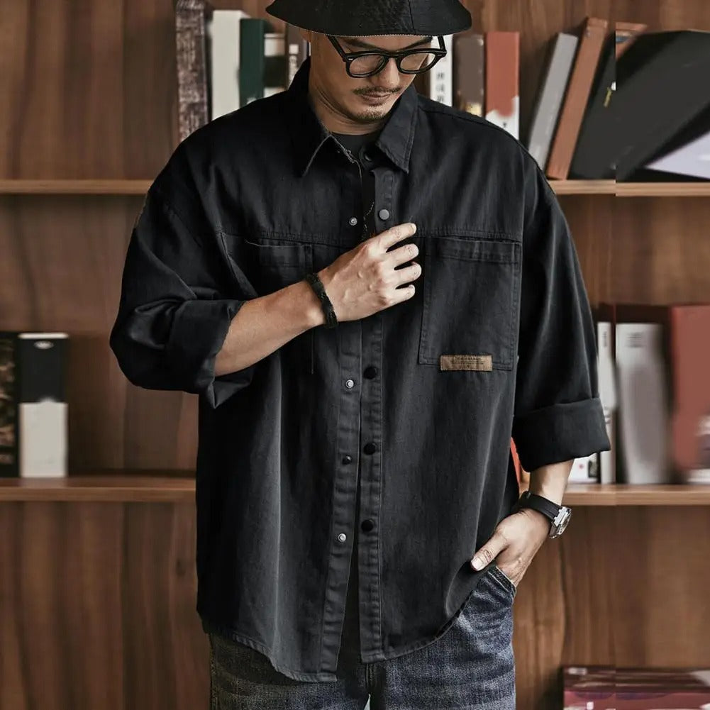 Heren Button-Up Shirt Vintage Stijl Katoenmix 3