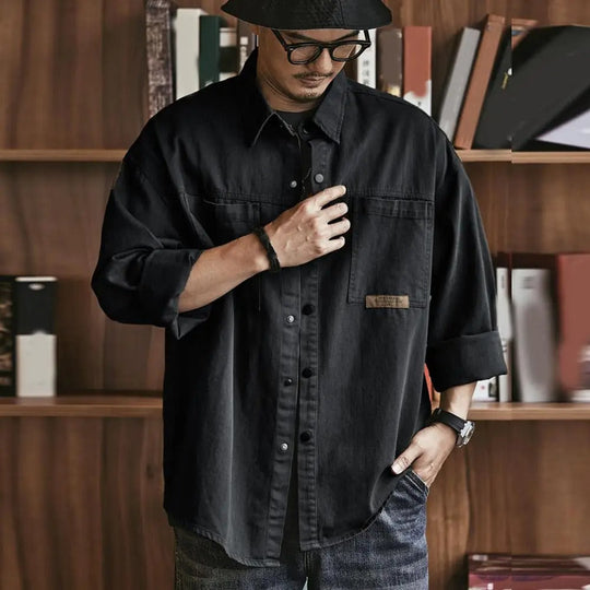 Heren Button-Up Shirt Vintage Stijl Katoenmix 3