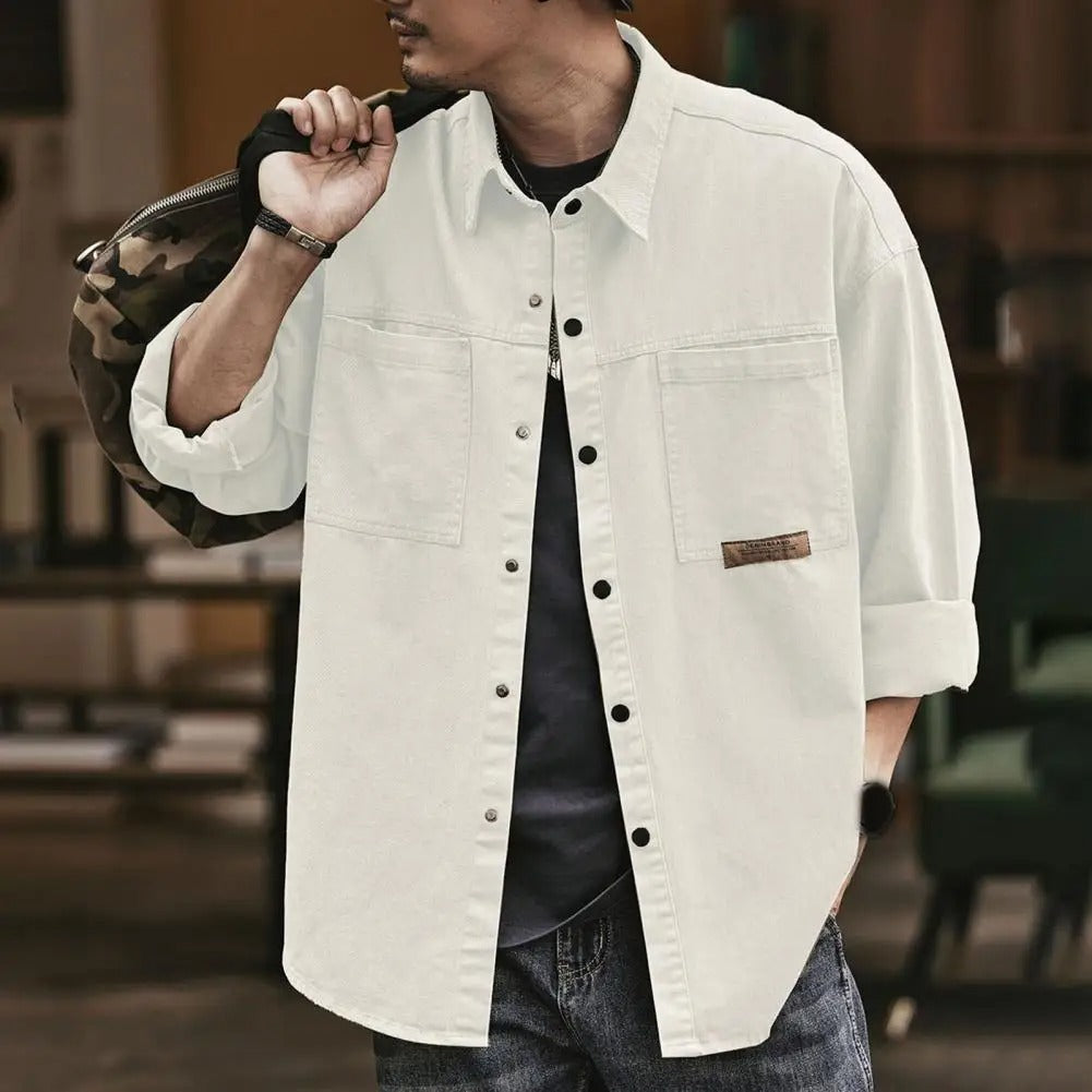 Heren Button-Up Shirt Vintage Stijl Katoenmix 4