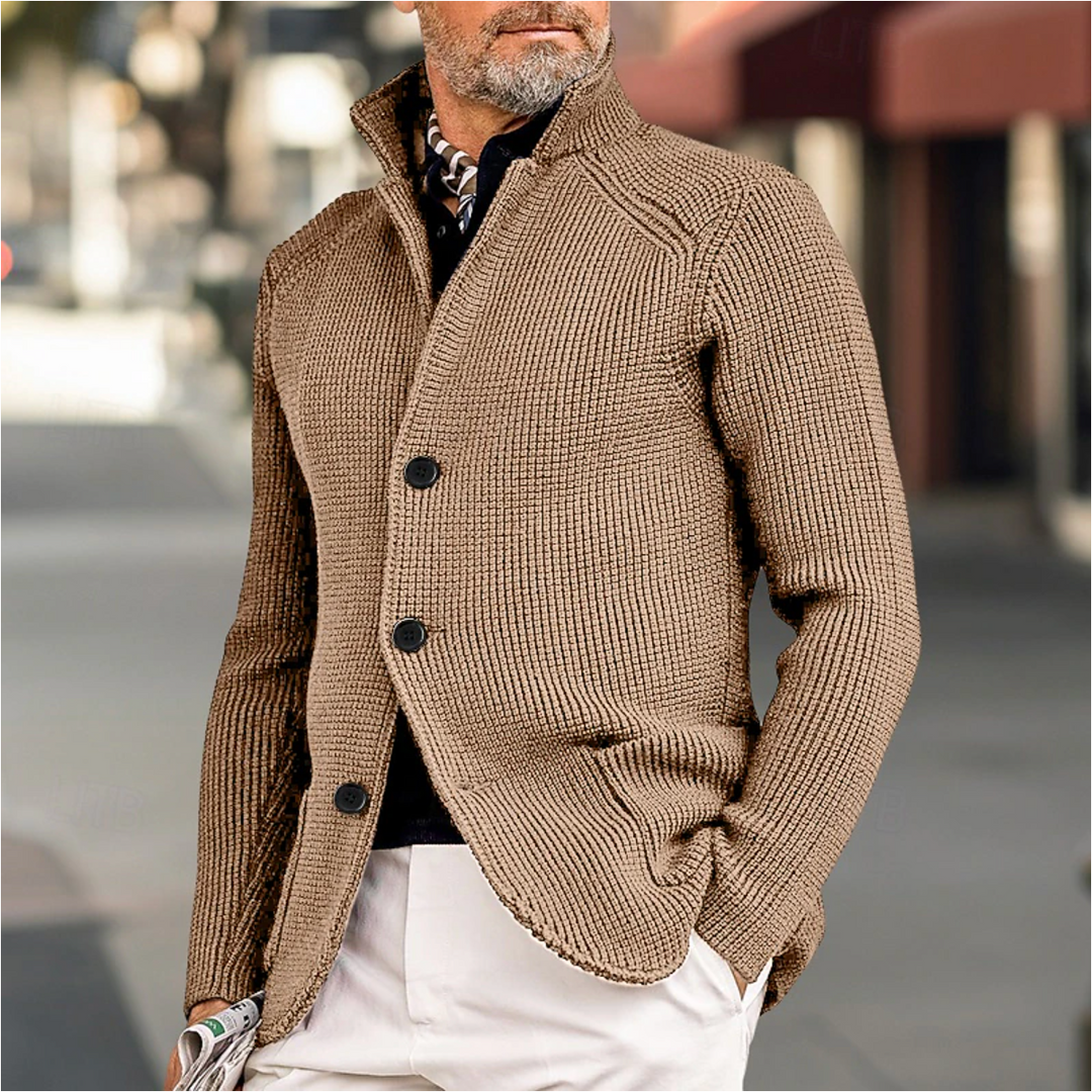 Heren Cardigan Gebreid Met Hoge Kraag - Casual En Semi-Formeel Stijl 1