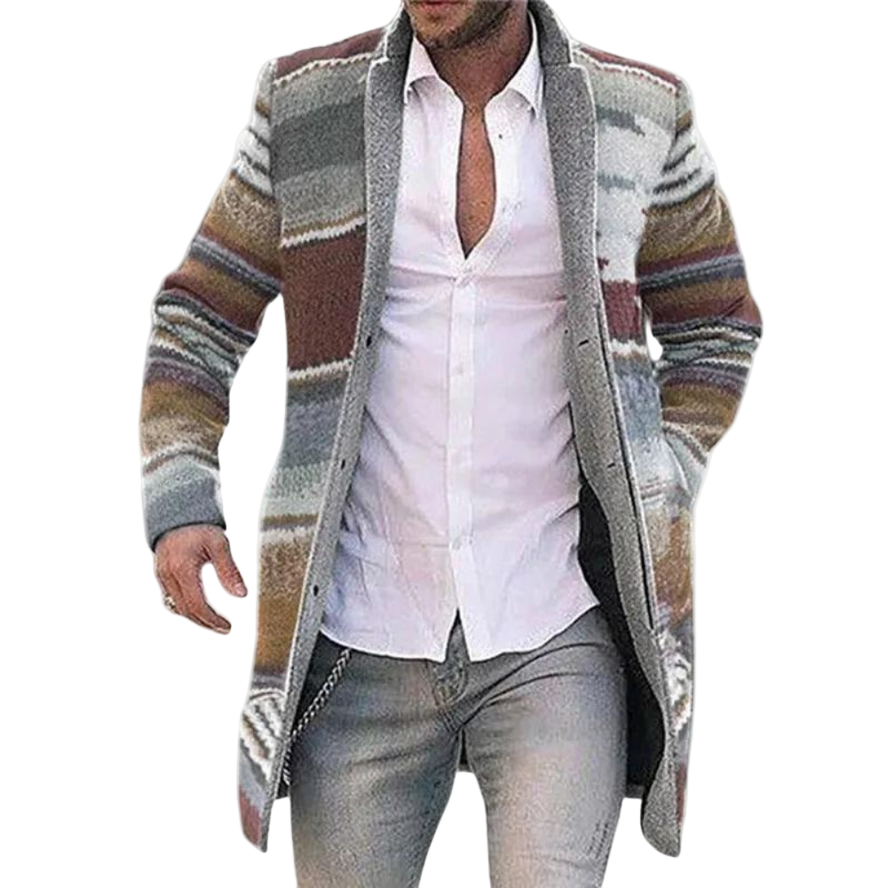 Heren Cardigan Lange Stijl met Kleurrijke Strepen en Sjaalkraag 3