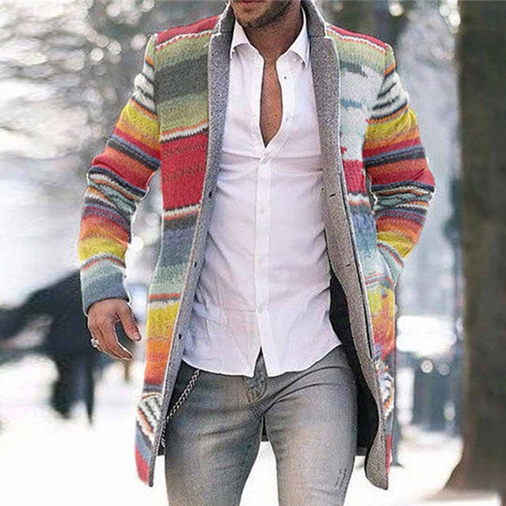 Heren Cardigan Lange Stijl met Kleurrijke Strepen en Sjaalkraag 7