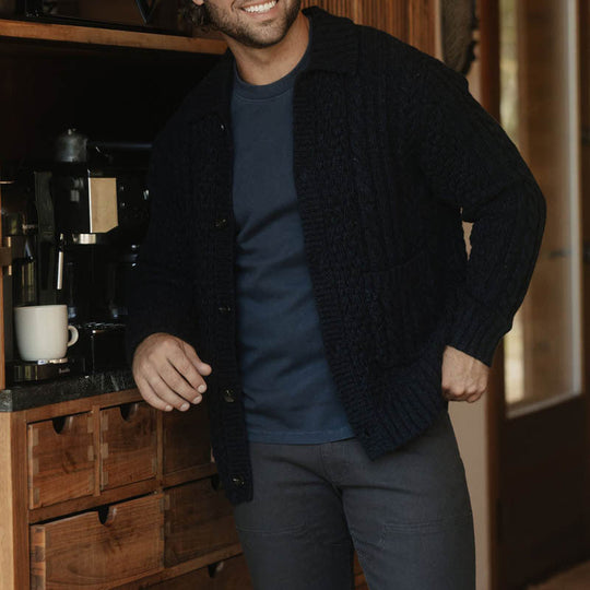 Heren Cardigan Wol Kabelbrei Relaxed Fit voor Mannen 1