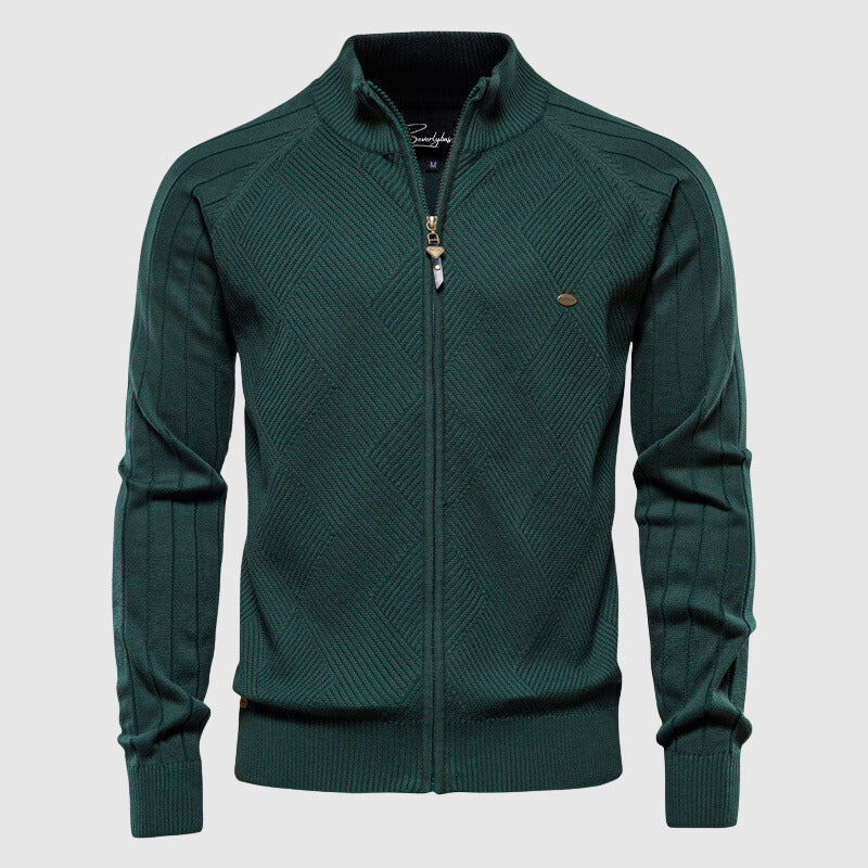 Heren Cardigan Zip-Up Met Geribbelde Textuur voor Casual en Semi-Formele Stijl 2