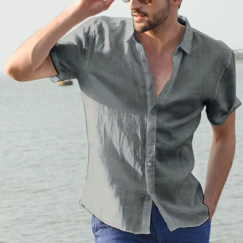 Heren Casual Shirt Korte Mouwen Met Button-Down Kraag 8