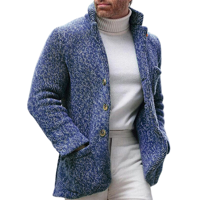 Heren Gebreide Cardigan met Chunky Textuur en Staande Kraag 0
