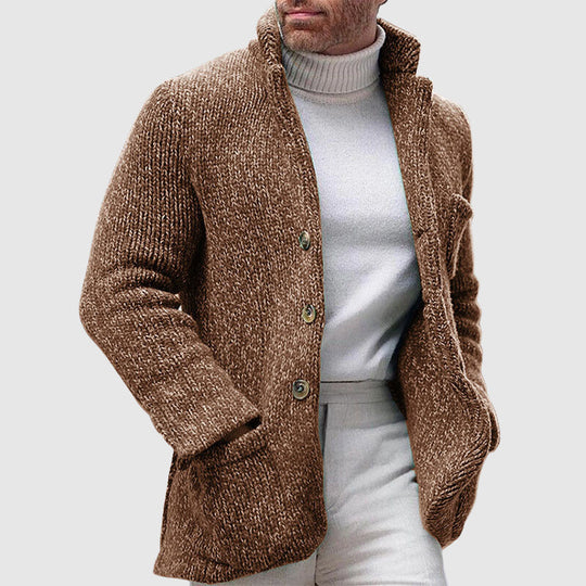 Heren Gebreide Cardigan met Chunky Textuur en Staande Kraag 1