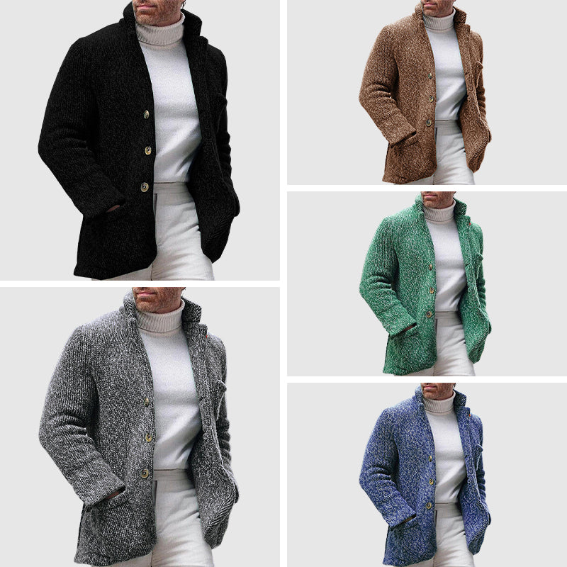 Heren Gebreide Cardigan met Chunky Textuur en Staande Kraag 5