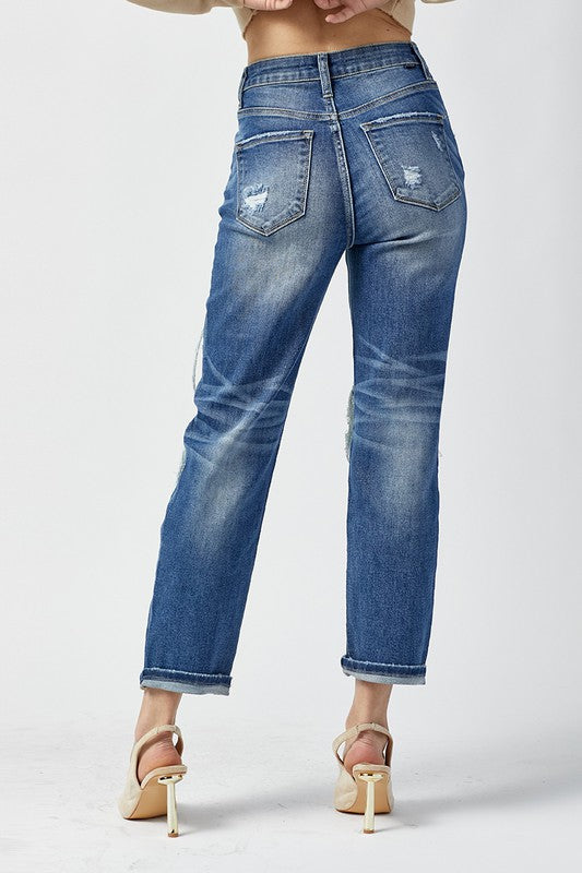 Heren Hoge Taille Rechte Jeans Donker 3