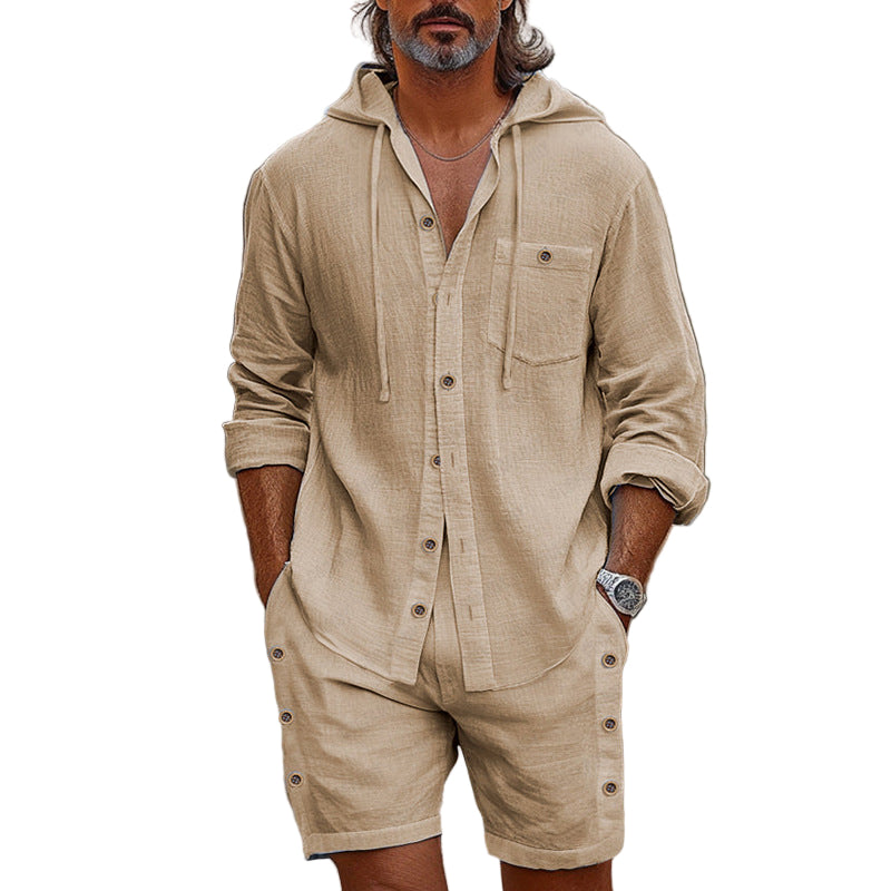 Heren Hooded Shirt Linnenmix Casual 0