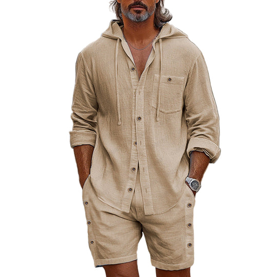 Heren Hooded Shirt Linnenmix Casual 0