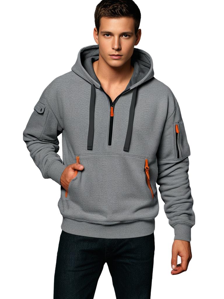 Heren Hoodie Half Zip met Utility Ritsdetails voor Casual Stijl 2