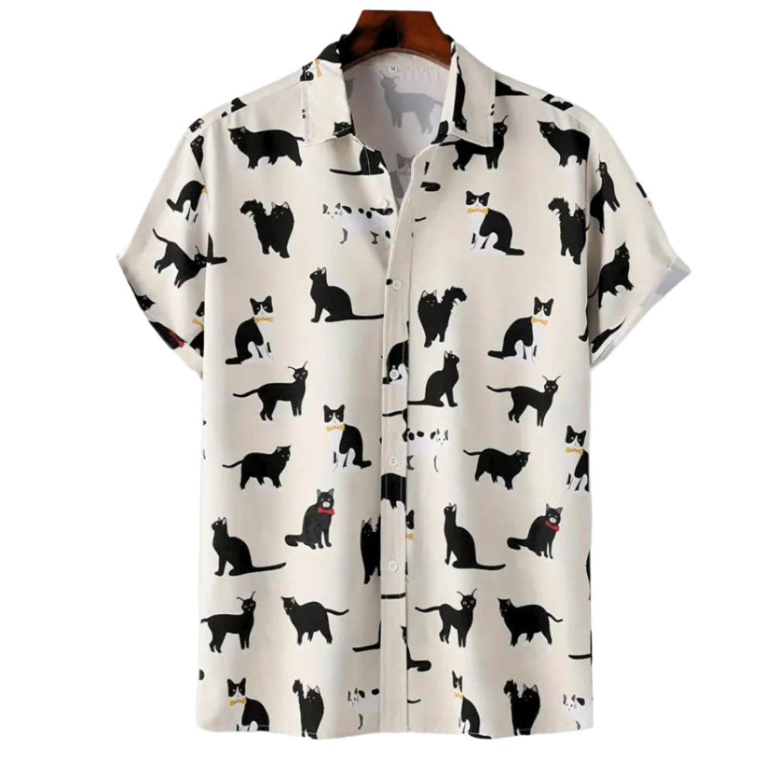 Heren Overhemd Met Kattenprint Lichte Stof 0