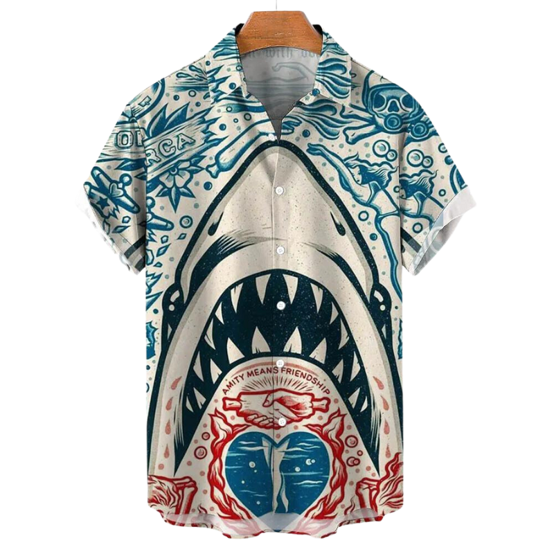 Heren Overhemd Met Knopen Shark Design Polyester 0