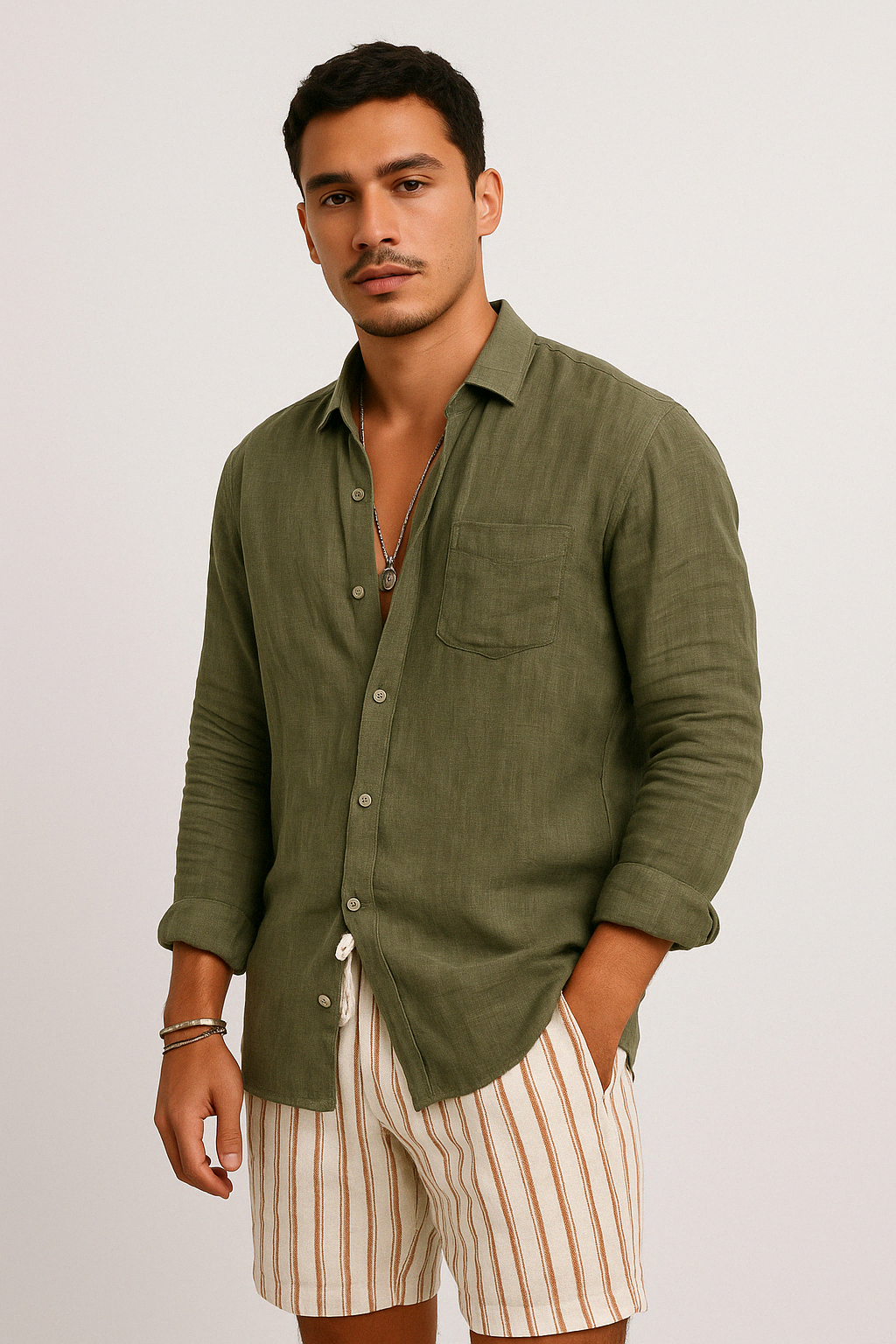 Heren Overhemden Lange Mouwen Katoen-Linnen Mix Casual Shirt 1