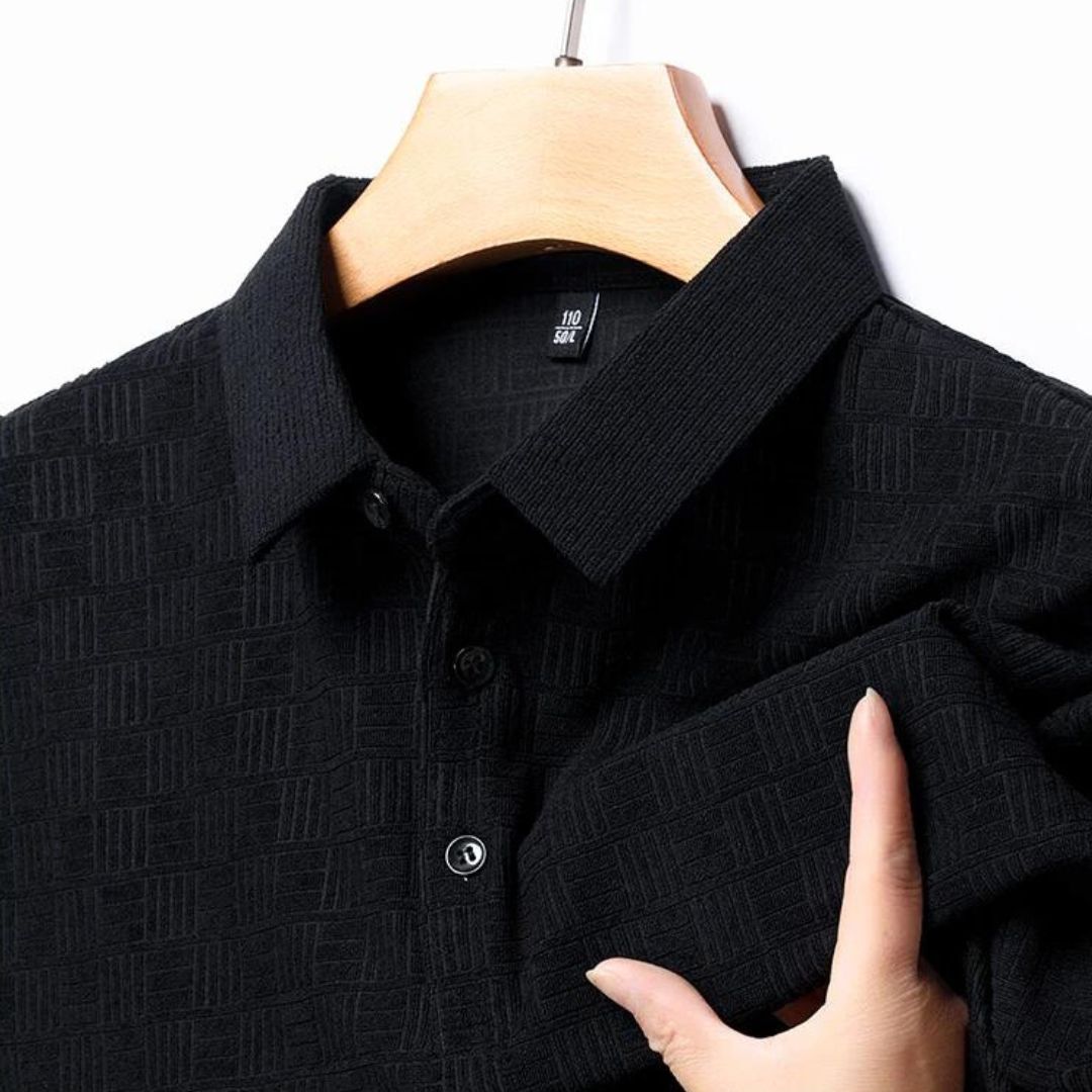 Heren Polo Shirt Textuur Ruitpatroon Ademend Hoogwaardige Stof 0