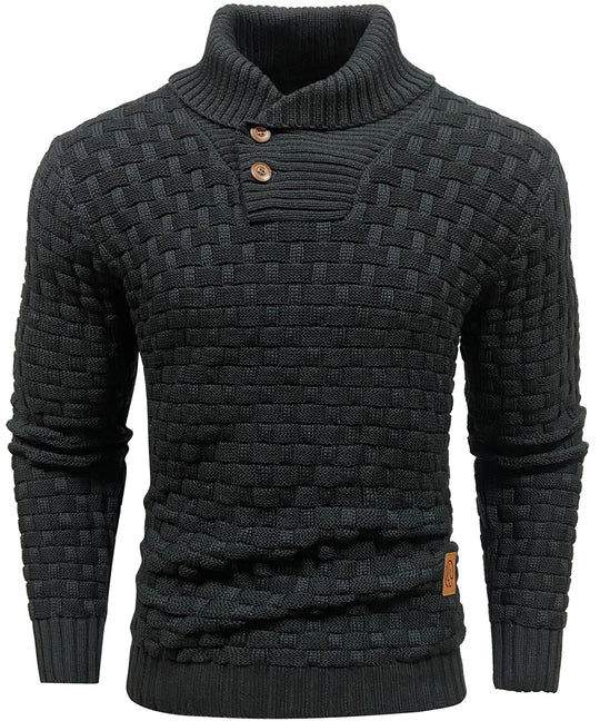 Heren Pullover Met Hoge Kraag en Knopen 0