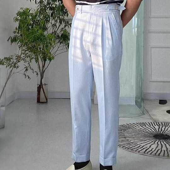 Heren Rechte Broek Hoge Taille Plissé Voorkant Ademend Materiaal 2