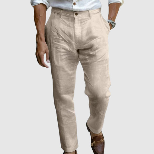 Heren Rechte Broek Klassieke Pasvorm Flat Front Natuurlijke Materialen 2
