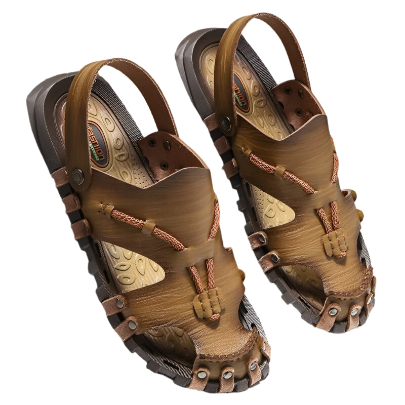 Heren Sandalen Echt Leer Tribaal Ontwerp met Comfortabele Inlegzool 0