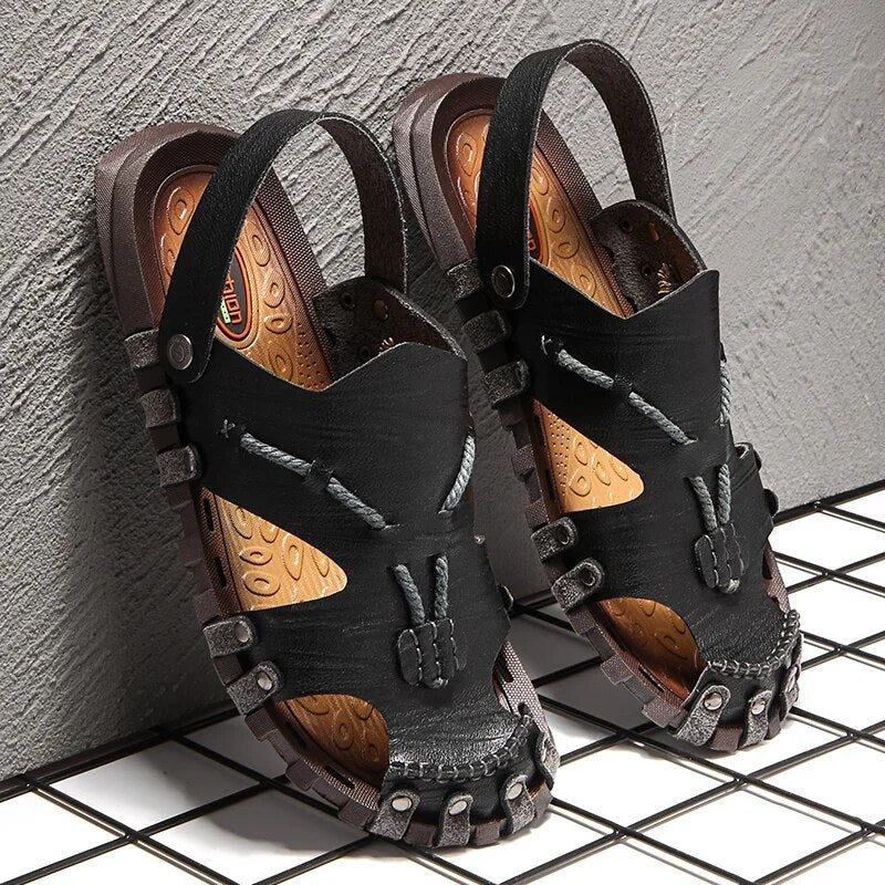 Heren Sandalen Echt Leer Tribaal Ontwerp met Comfortabele Inlegzool 2