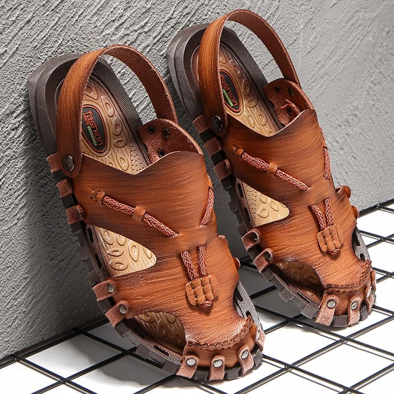 Heren Sandalen Echt Leer Tribaal Ontwerp met Comfortabele Inlegzool 4