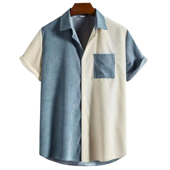 Heren T-shirt Tweekleurig Geribbelde Casual Katoen 0