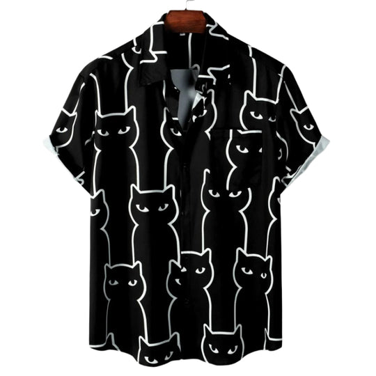 Heren T-shirt met Ontspannen Pasvorm en Kattenprint 0