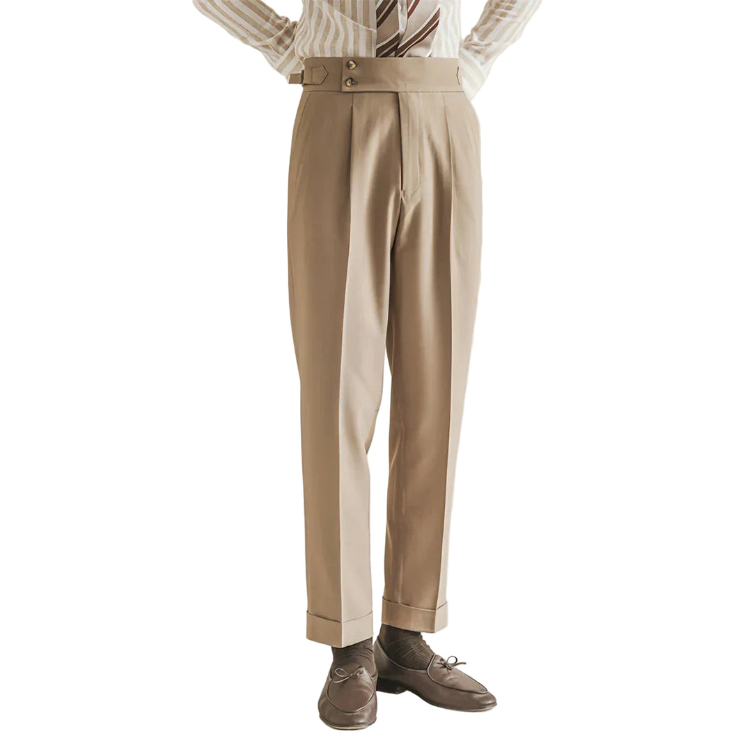 Heren Tailored Broek Hoog Taille Geplooide Voorkant 0