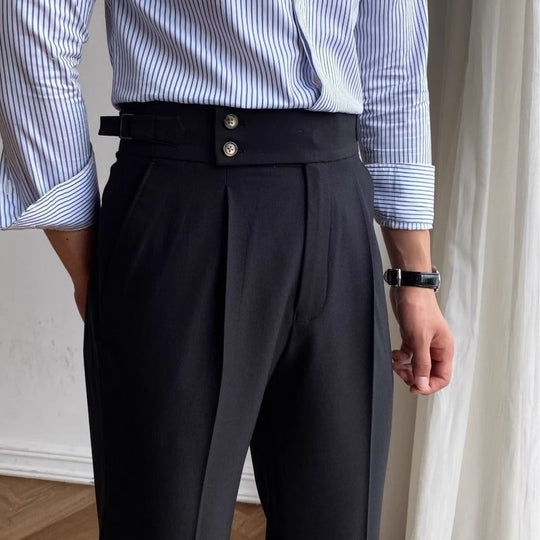 Heren Tailored Broek Hoog Taille Geplooide Voorkant 4