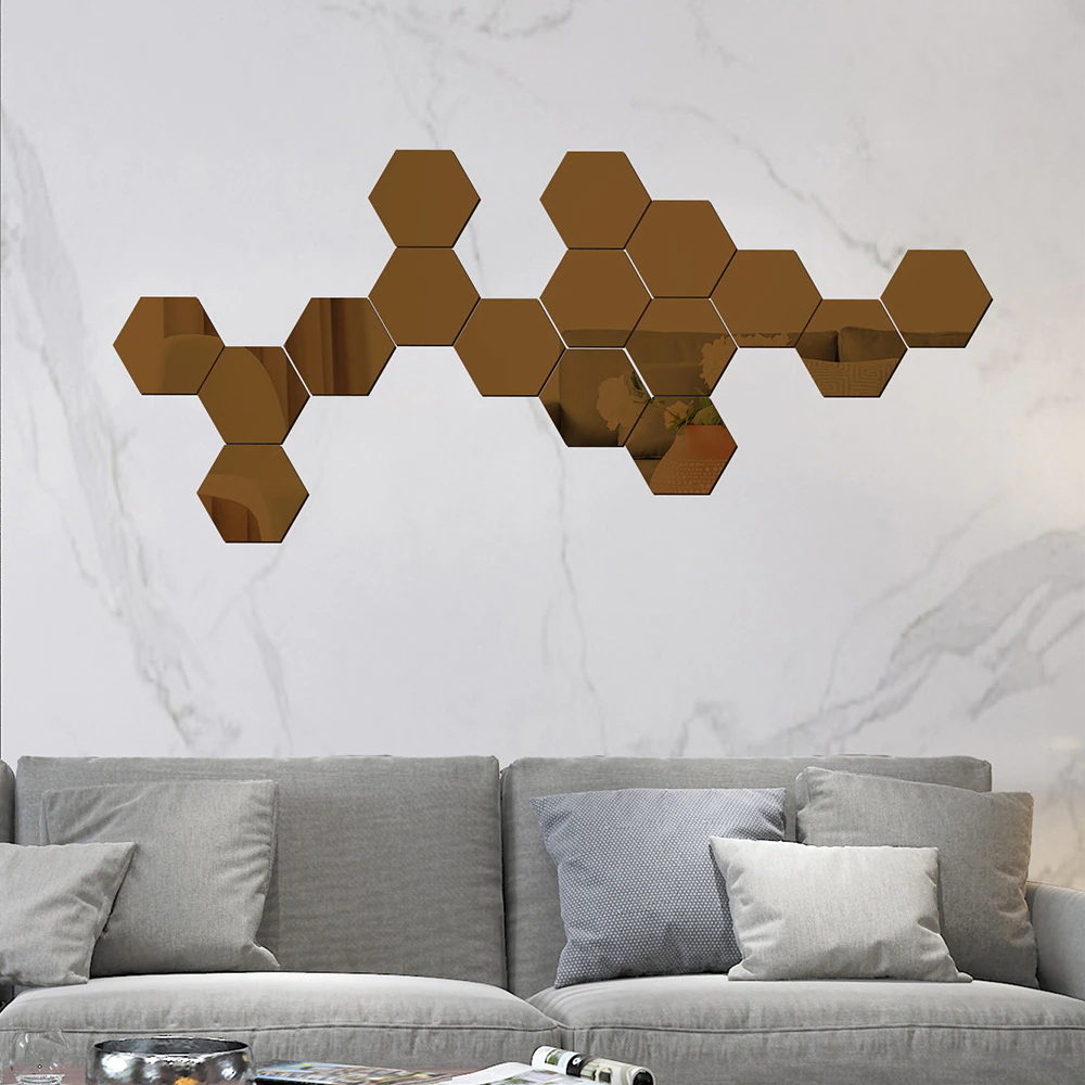 Hexagonal Sticky Mirror (12 Bucăți)