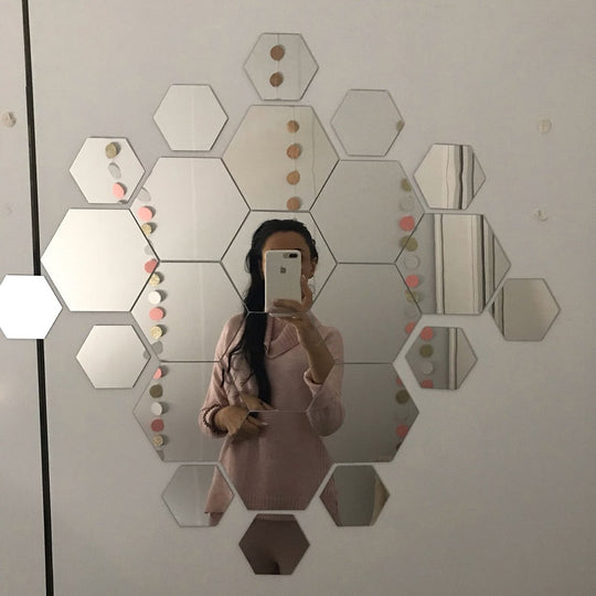 Hexagonal Sticky Mirror (12 Bucăți)