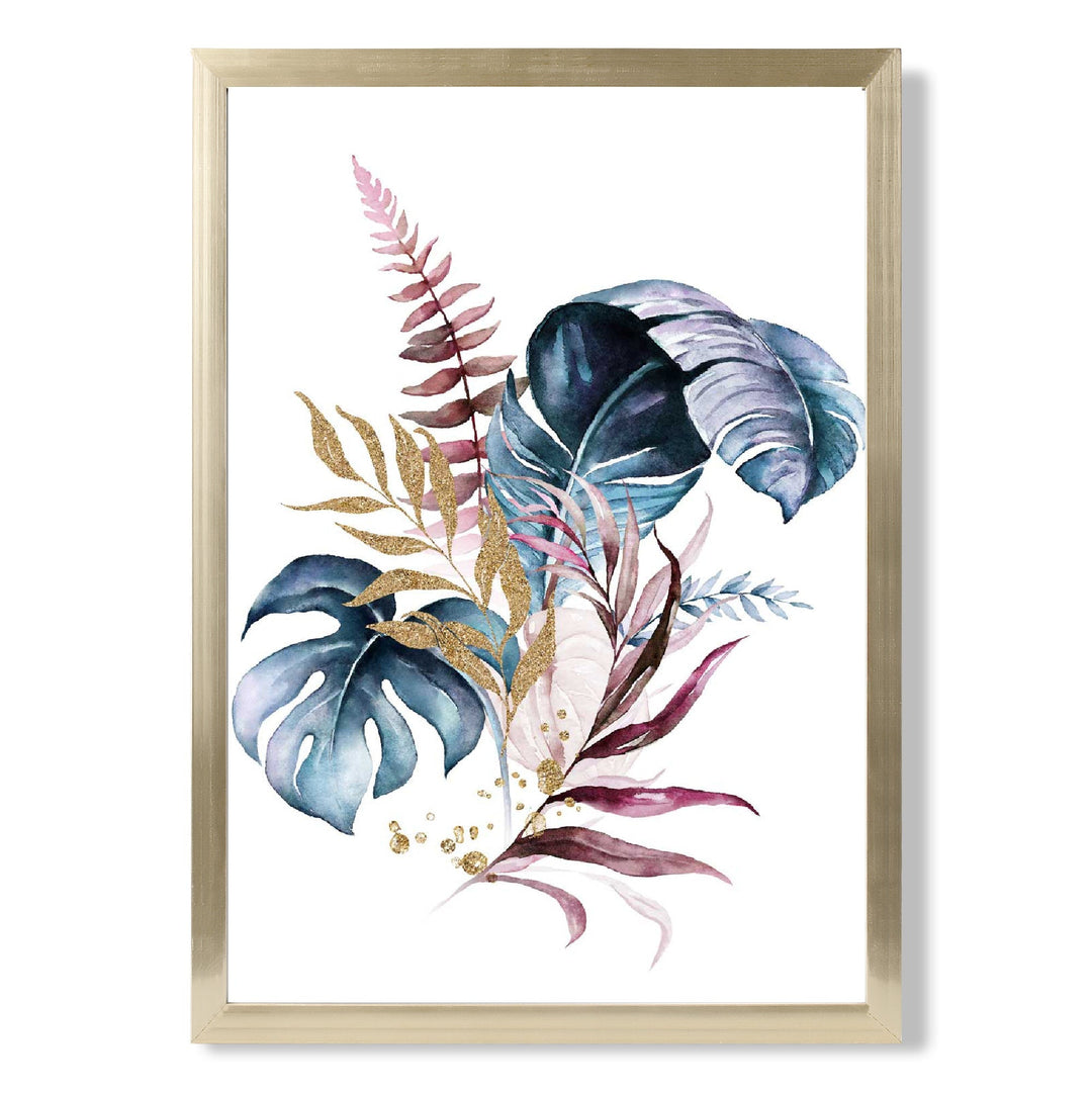Imprimeu Botanic cu Frunze Roz și Albastre pentru Decor Interior 1