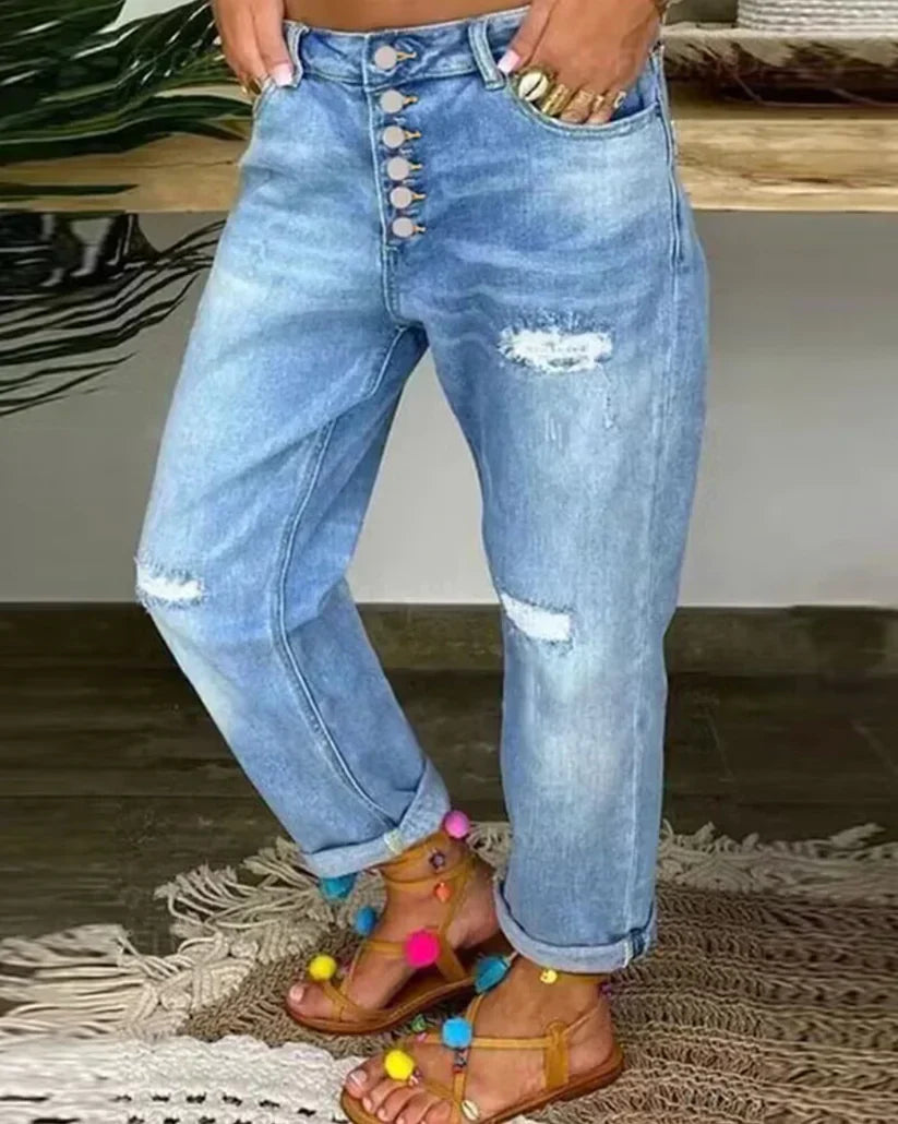 Kvinders Løse Jeans Casual 100% Bomuld-1