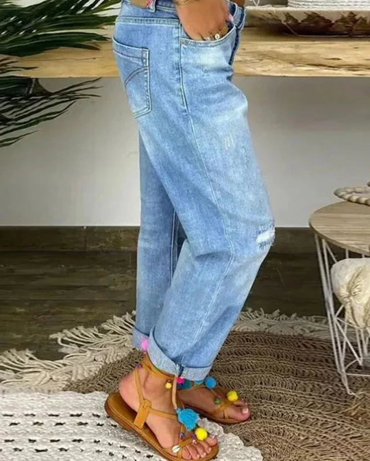 Kvinders Løse Jeans Casual 100% Bomuld-2
