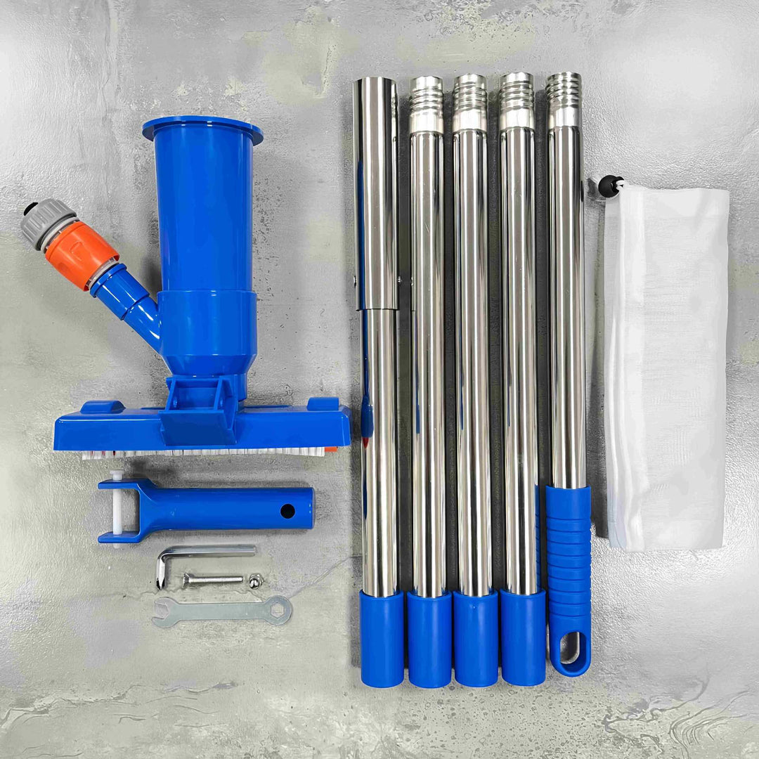 Kit aspirator telescopic pentru piscină cu cap de perie și pungă pentru frunze 7