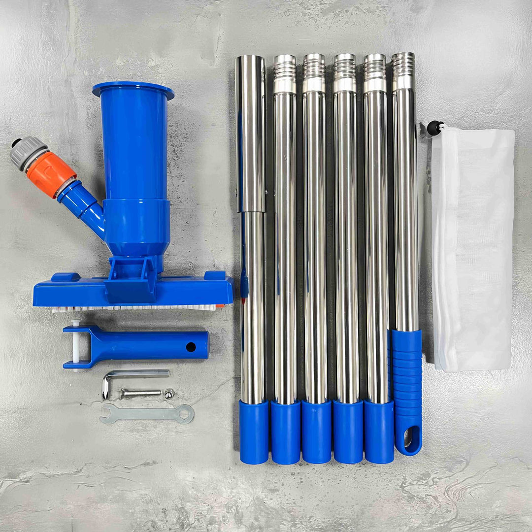 Kit aspirator telescopic pentru piscină cu cap de perie și pungă pentru frunze 8