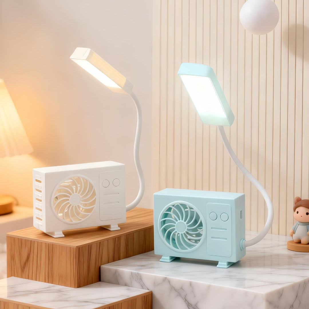 Lampă de masă cu ventilator USB integrat pentru femei 2