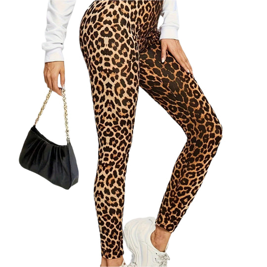 Colanți pentru femei cu imprimeu elegant leopard din poliester și spandex