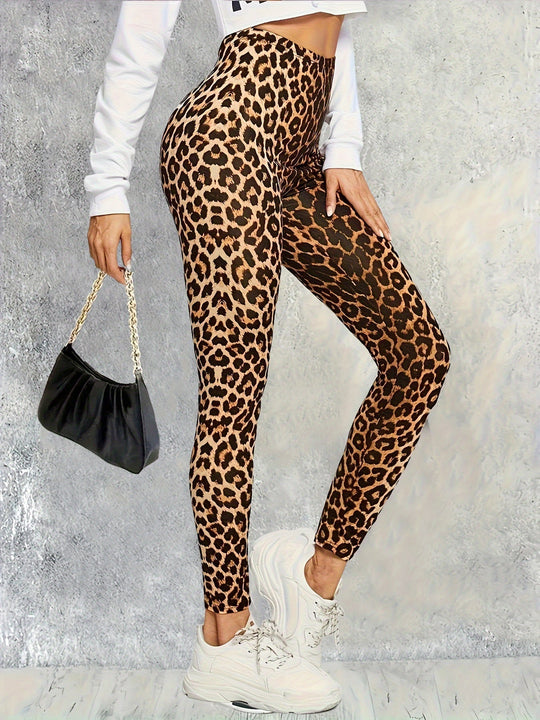 Colanți pentru femei cu imprimeu elegant leopard din poliester și spandex