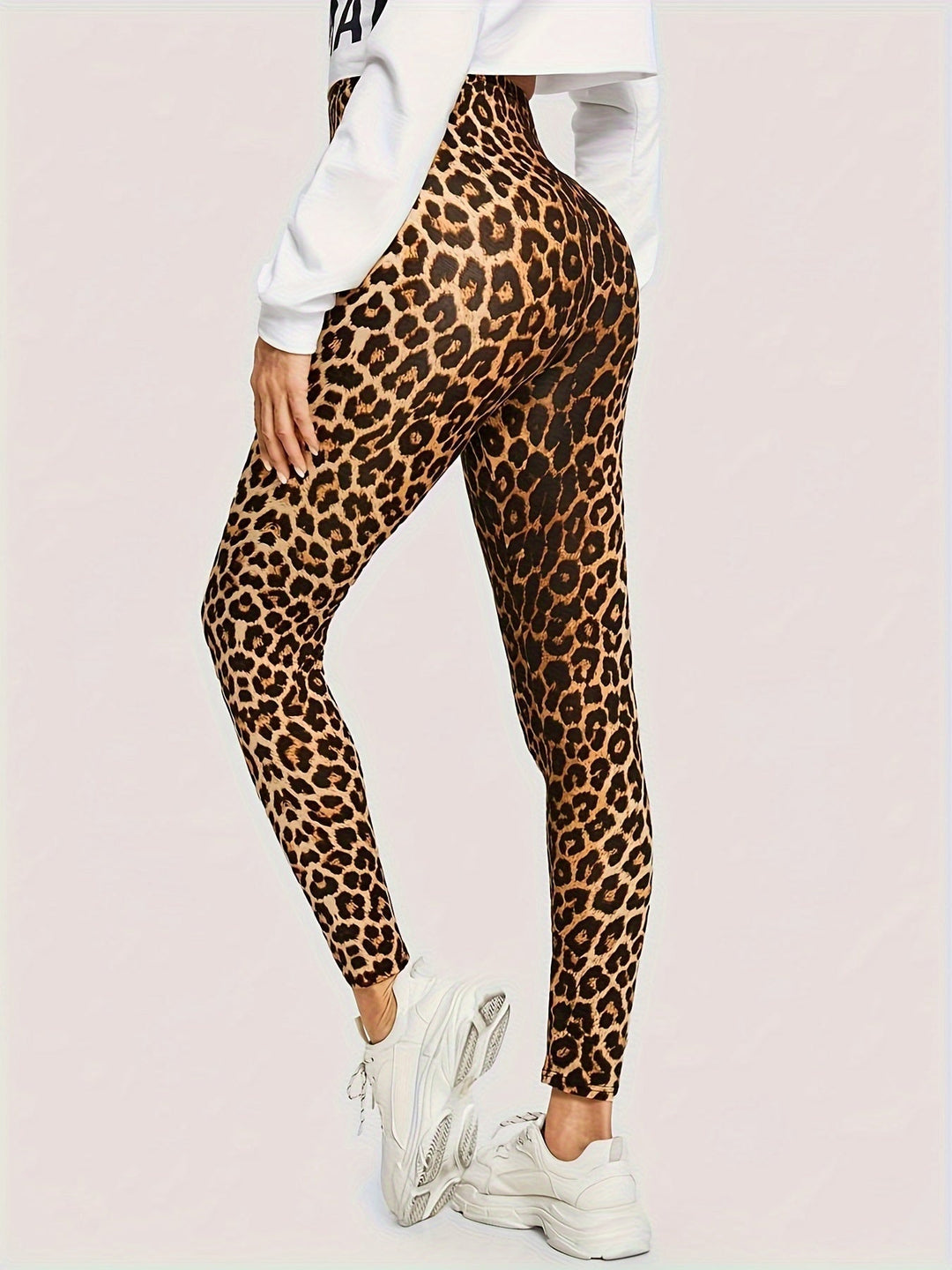 Colanți pentru femei cu imprimeu elegant leopard din poliester și spandex