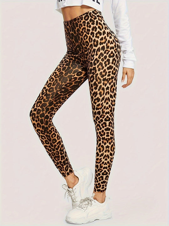 Colanți pentru femei cu imprimeu elegant leopard din poliester și spandex