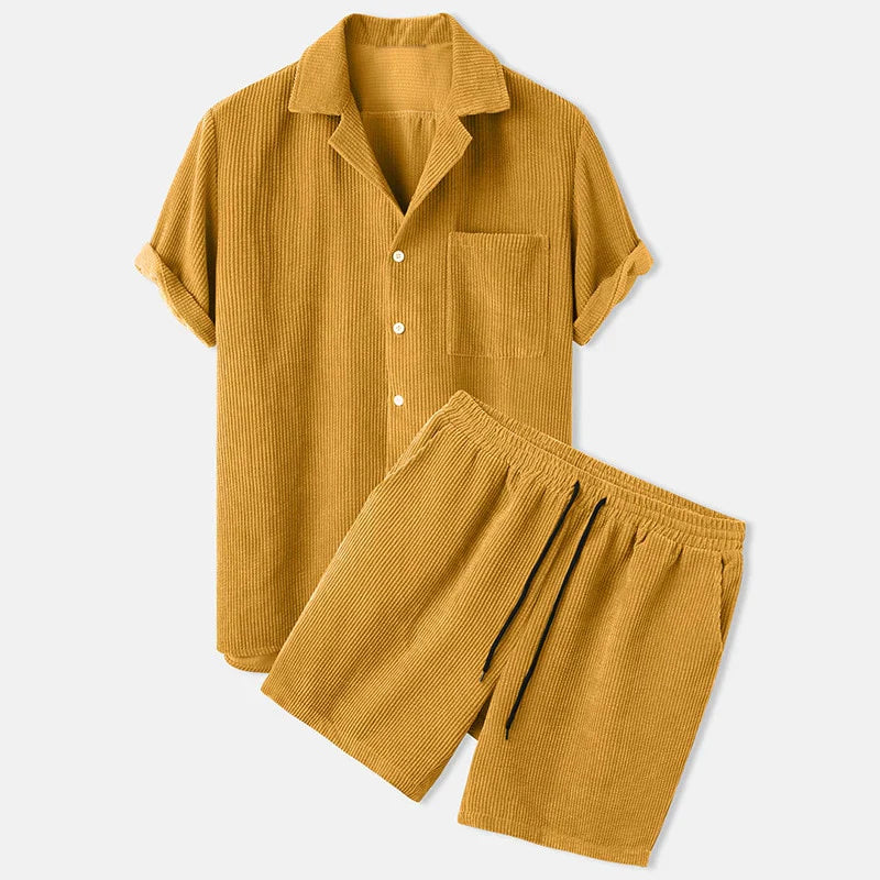 Herre Sæt Cordbukser og Skjorte Casual Cord Materiale Sommer-1